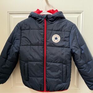 Converse Kids' Dark Blue and Bright Red Puffer Coat